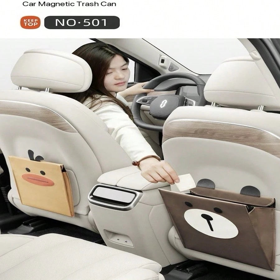 Car Trash Can, Foldable Large Capacity Rear Seat Garbage Bag, Cartoon Creative Hanging Storage Organizer For Car Interior