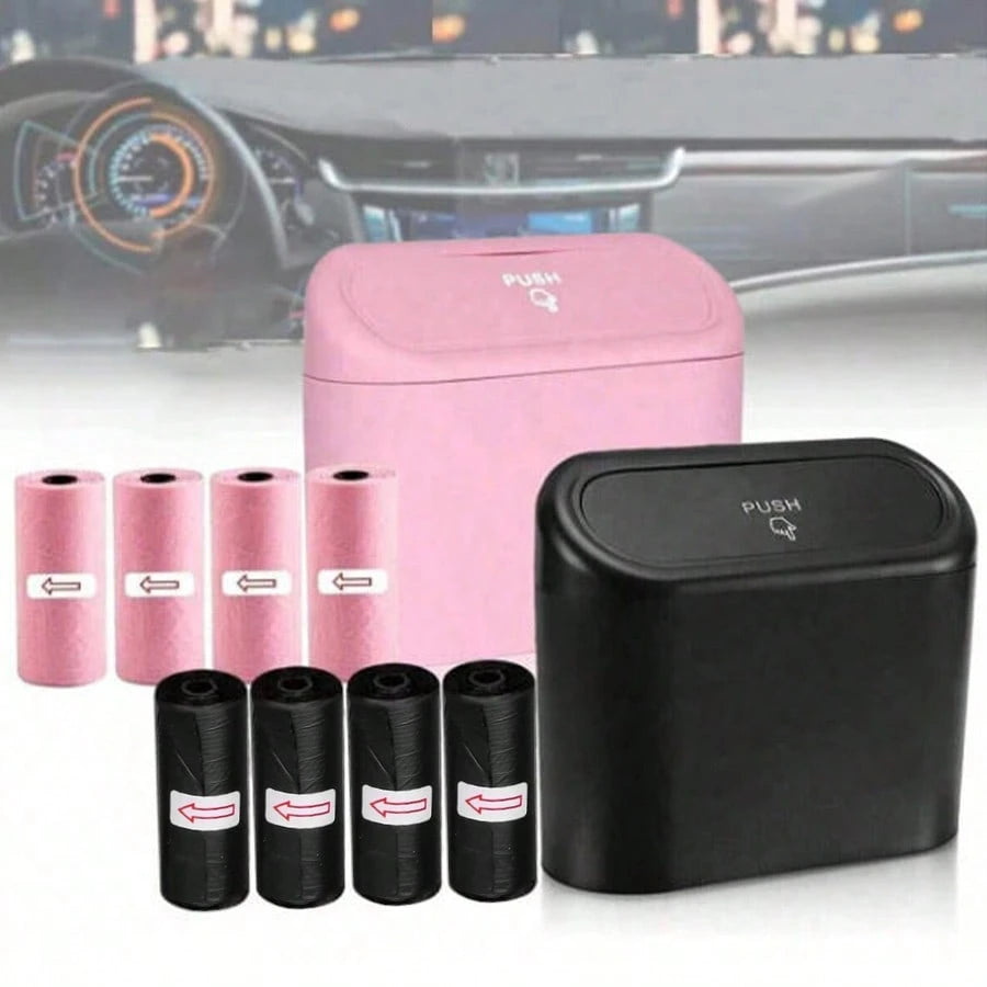 Car Trash Can With Lid- 4 Rolls Of Garbage Bags, Leak-Proof, Portable Hanging Trash Can, For Vehicle Organization- Suitable For Multiple Car Models