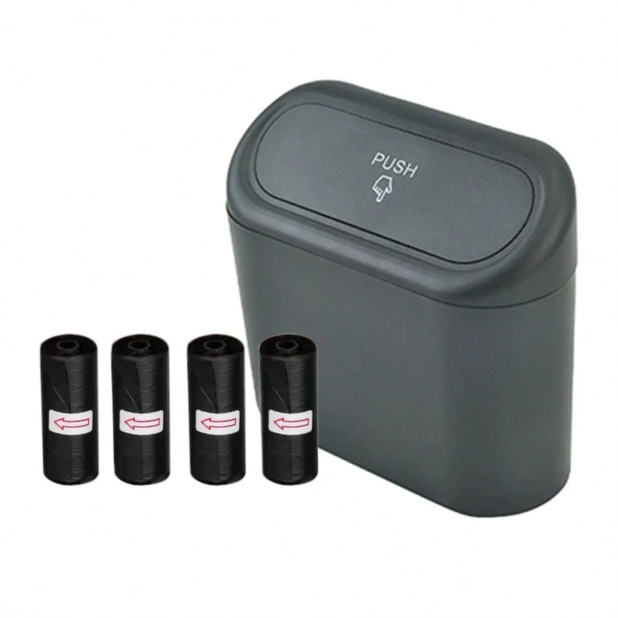 Car Trash Can With Lid- 4 Rolls Of Garbage Bags, Leak-Proof, Portable Hanging Trash Can, For Vehicle Organization- Suitable For Multiple Car Models