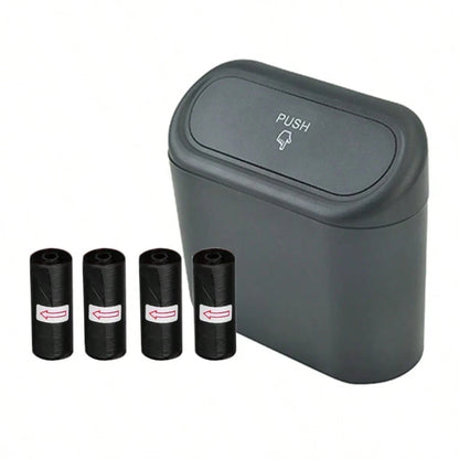 Car Trash Can With Lid- 4 Rolls Of Garbage Bags, Leak-Proof, Portable Hanging Trash Can, For Vehicle Organization- Suitable For Multiple Car Models