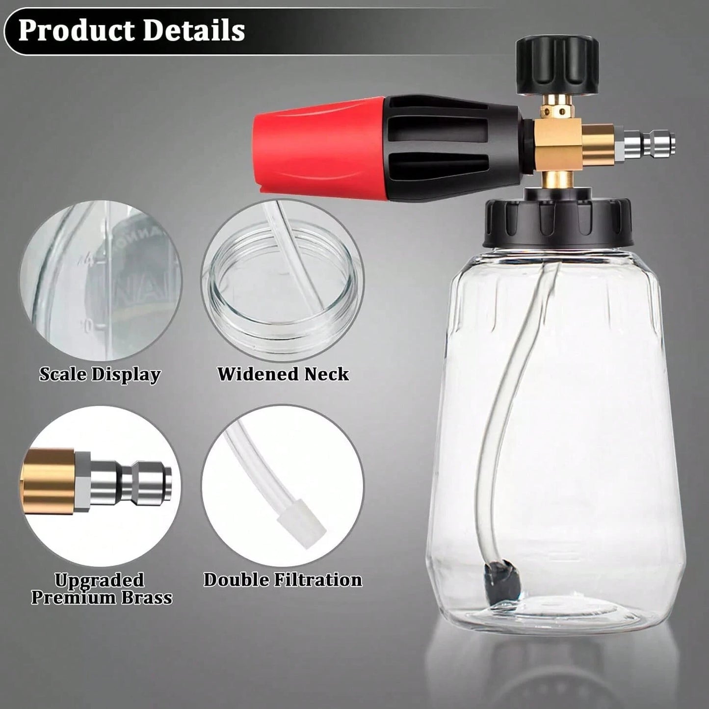 Car Wash Foam Sprayer High Pressure Washer Foam Cannon, With1/4in Quick Connector Versatile For Car Motorcycle Truck SUV