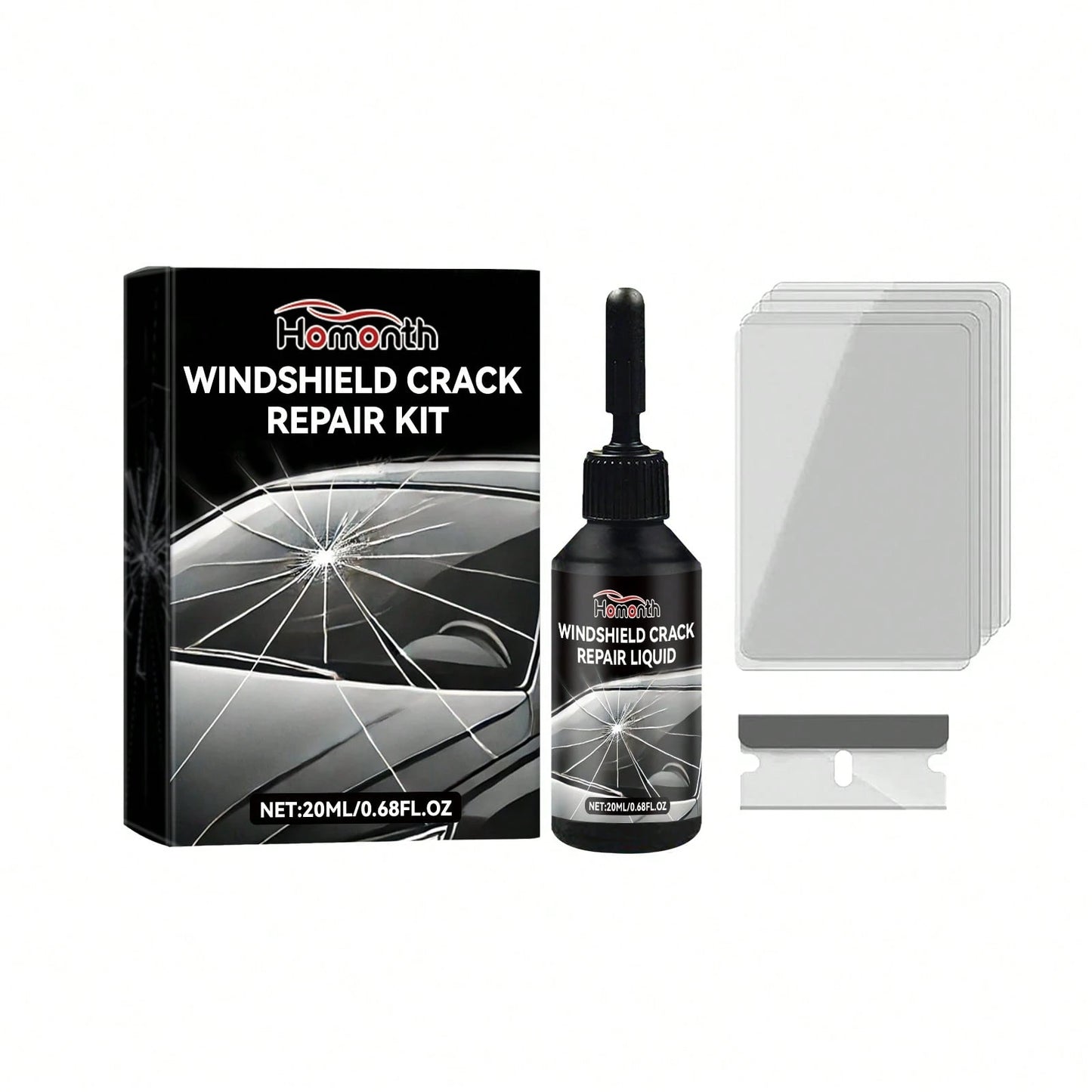 Car Windshield Crack Repair Fluid Diy Vehicle Window Glass Star-Shaped Crack Scratch Restore Quick Fix Nano Sealer Invisible Crack Protect Car Accessories Set With Blades And Curing Film