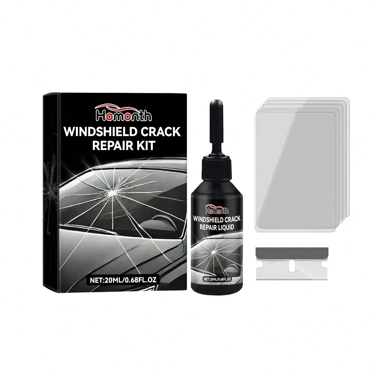 Car Windshield Crack Repair Fluid Diy Vehicle Window Glass Star-Shaped Crack Scratch Restore Quick Fix Nano Sealer Invisible Crack Protect Car Accessories Set With Blades And Curing Film