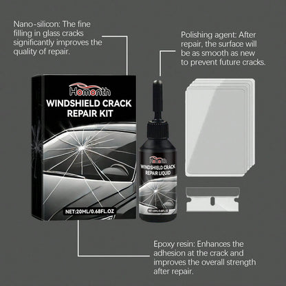 Car Windshield Crack Repair Fluid Diy Vehicle Window Glass Star-Shaped Crack Scratch Restore Quick Fix Nano Sealer Invisible Crack Protect Car Accessories Set With Blades And Curing Film
