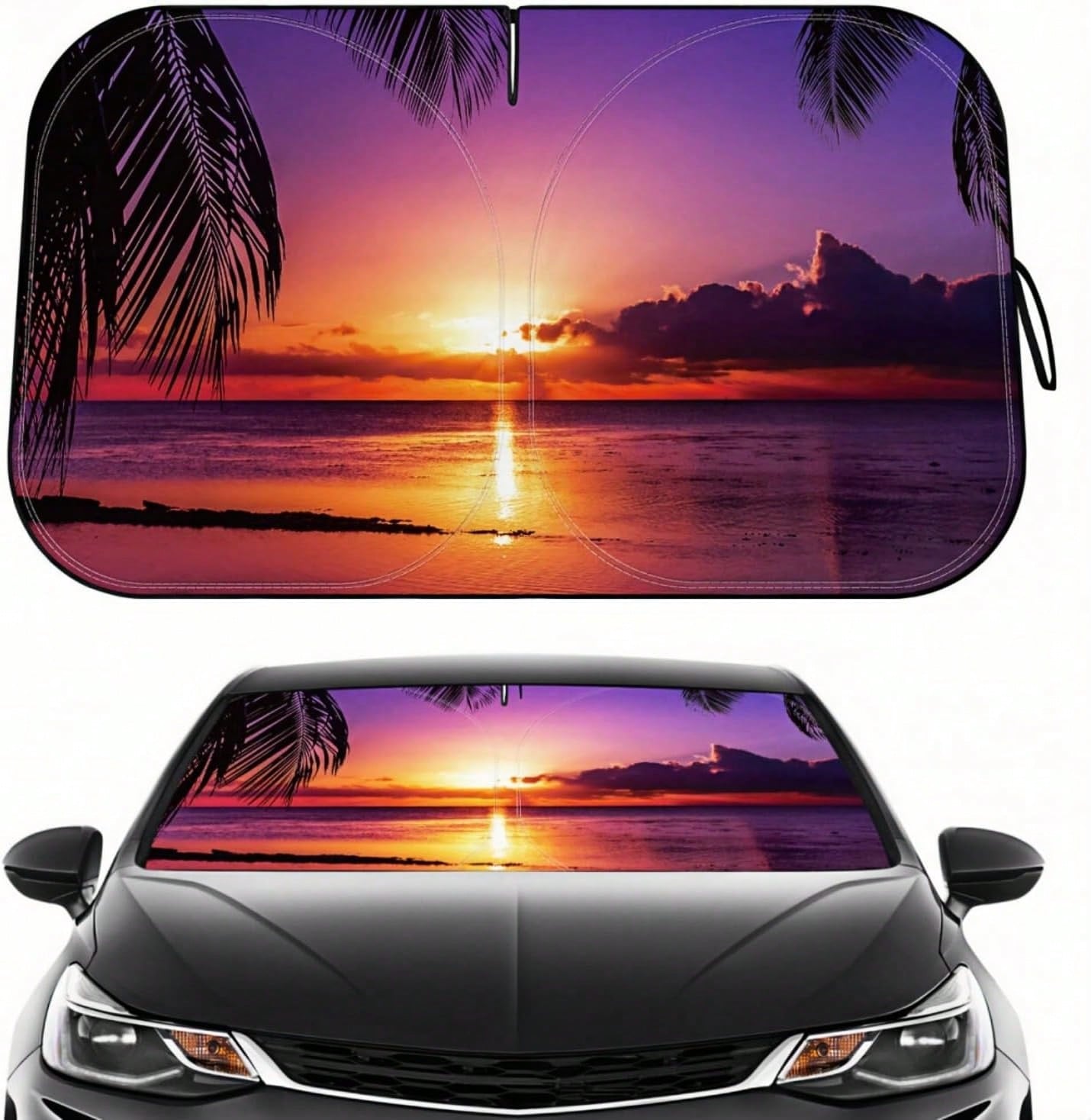Car Windshield Sun Shade- Reflector Sunshade Offers Ultimate Protection For Car Interior, Cool Reflective Sun Blocker Fits Small Sedans, Mini SUVs