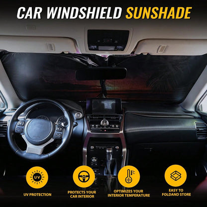 Car Windshield Sun Shade- Reflector Sunshade Offers Ultimate Protection For Car Interior, Cool Reflective Sun Blocker Fits Small Sedans, Mini SUVs