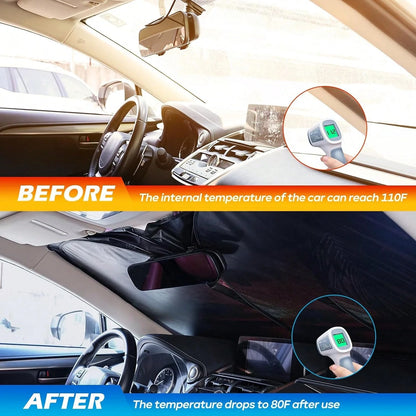 Car Windshield Sun Shade- Reflector Sunshade Offers Ultimate Protection For Car Interior, Cool Reflective Sun Blocker Fits Small Sedans, Mini SUVs