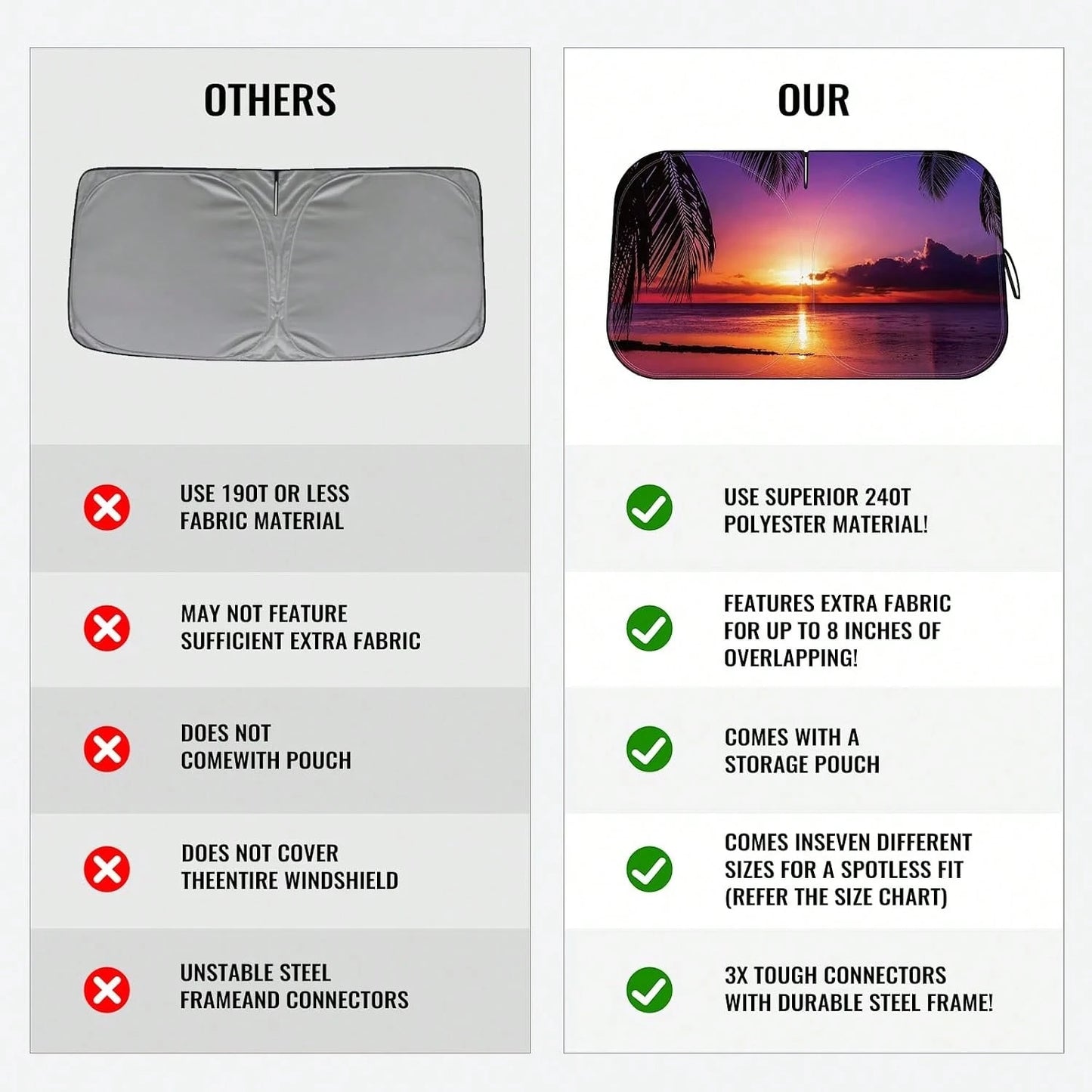 Car Windshield Sun Shade- Reflector Sunshade Offers Ultimate Protection For Car Interior, Cool Reflective Sun Blocker Fits Small Sedans, Mini SUVs
