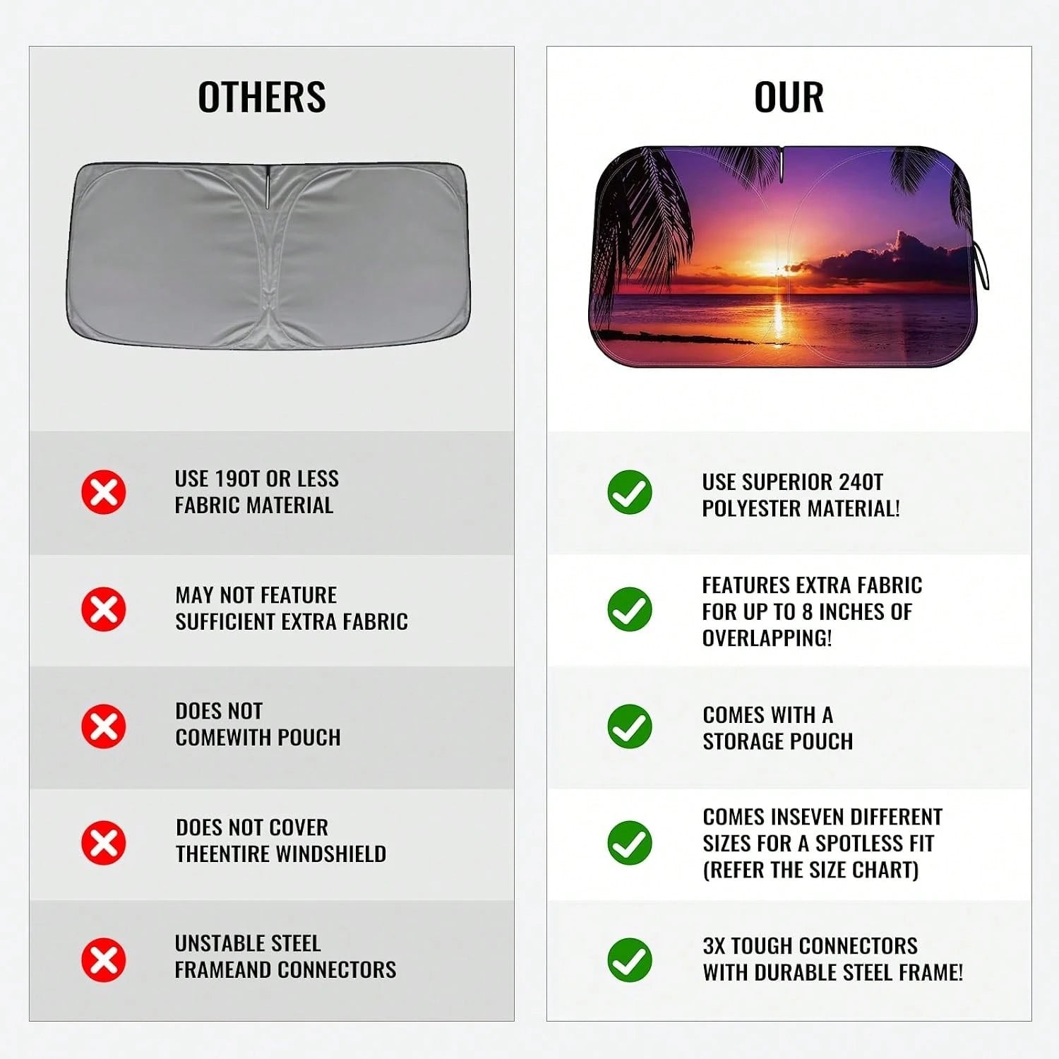 Car Windshield Sun Shade- Reflector Sunshade Offers Ultimate Protection For Car Interior, Cool Reflective Sun Blocker Fits Small Sedans, Mini SUVs