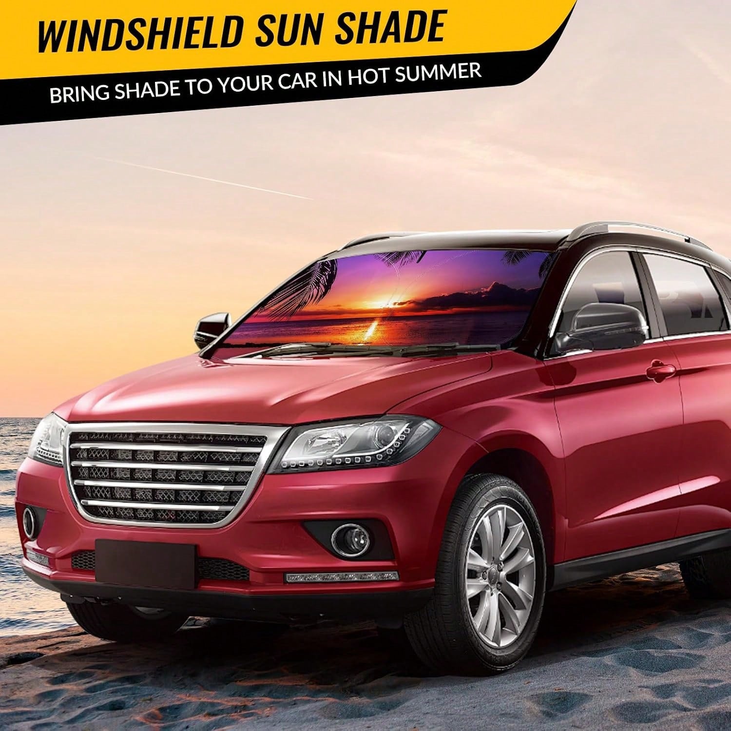 Car Windshield Sun Shade- Reflector Sunshade Offers Ultimate Protection For Car Interior, Cool Reflective Sun Blocker Fits Small Sedans, Mini SUVs