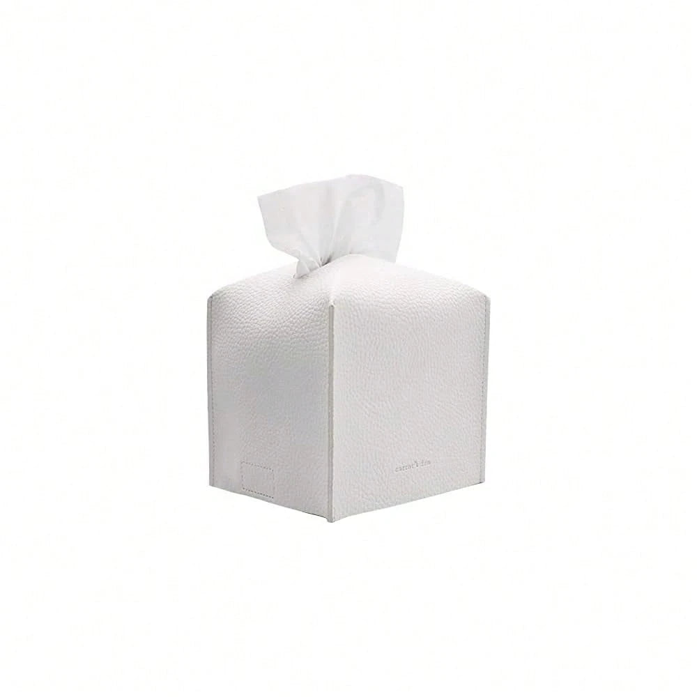 Carrot's Den PU Leather Tissue Box Cover Holder, Decor, Pure White| Faux Leather Square Holder Fits Standard Facial Tissue Boxes. Deco