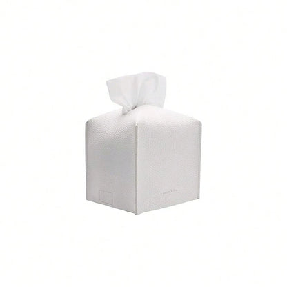 Carrot's Den PU Leather Tissue Box Cover Holder, Decor, Pure White| Faux Leather Square Holder Fits Standard Facial Tissue Boxes. Deco