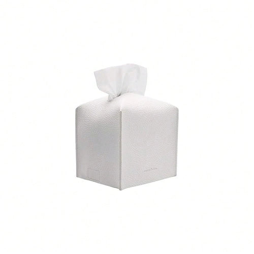 Carrot's Den PU Leather Tissue Box Cover Holder, Decor, Pure White| Faux Leather Square Holder Fits Standard Facial Tissue Boxes. Deco