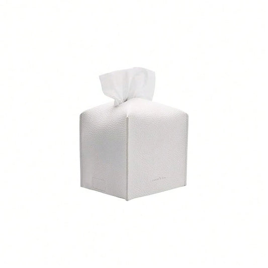 Carrot's Den PU Leather Tissue Box Cover Holder, Decor, Pure White| Faux Leather Square Holder Fits Standard Facial Tissue Boxes. Deco