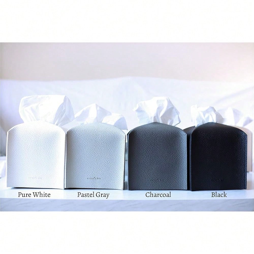 Carrot's Den PU Leather Tissue Box Cover Holder, Decor, Pure White| Faux Leather Square Holder Fits Standard Facial Tissue Boxes. Deco