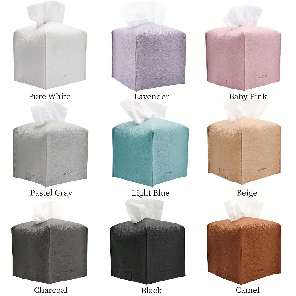 Carrot's Den PU Leather Tissue Box Cover Holder, Decor, Pure White| Faux Leather Square Holder Fits Standard Facial Tissue Boxes. Deco