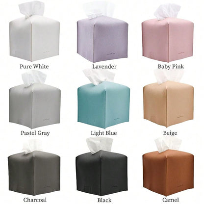 Carrot's Den PU Leather Tissue Box Cover Holder, Decor, Pure White| Faux Leather Square Holder Fits Standard Facial Tissue Boxes. Deco