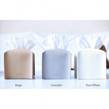 Carrot's Den PU Leather Tissue Box Cover Holder, Decor, Pure White| Faux Leather Square Holder Fits Standard Facial Tissue Boxes. Deco