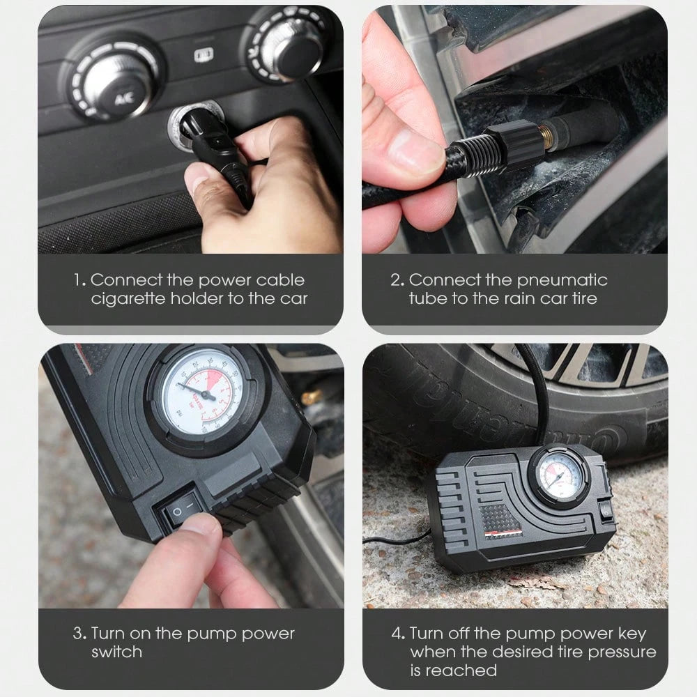 Carsun 150PSI Portable Tire Inflator Pump, Mechanical Type With LED Light, 12V Handheld Mini Air Compressor