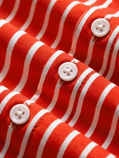 Casual Fashion Striped Print Women's Plus Size Button-Up Long Sleeve Shirt Blouse