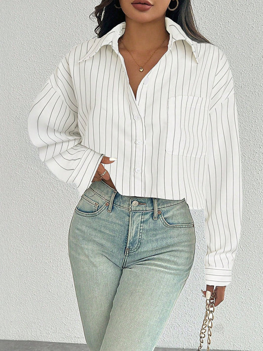 Casual Versatile Fashion Long Sleeve Single Breasted Collared Button Up Women Shirt, Random Floral Pattern Fall Cloth For Women