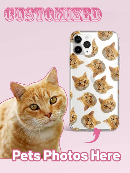 Cat Pattern Repeating Pet Head Customized Phone Case 1pc Customized TPU Transparent 1.0 Phone Case Compatible With 15 Pro Max/17 Pro Max/17, S24U, And Other Models, Protective Phone Case, Personalized