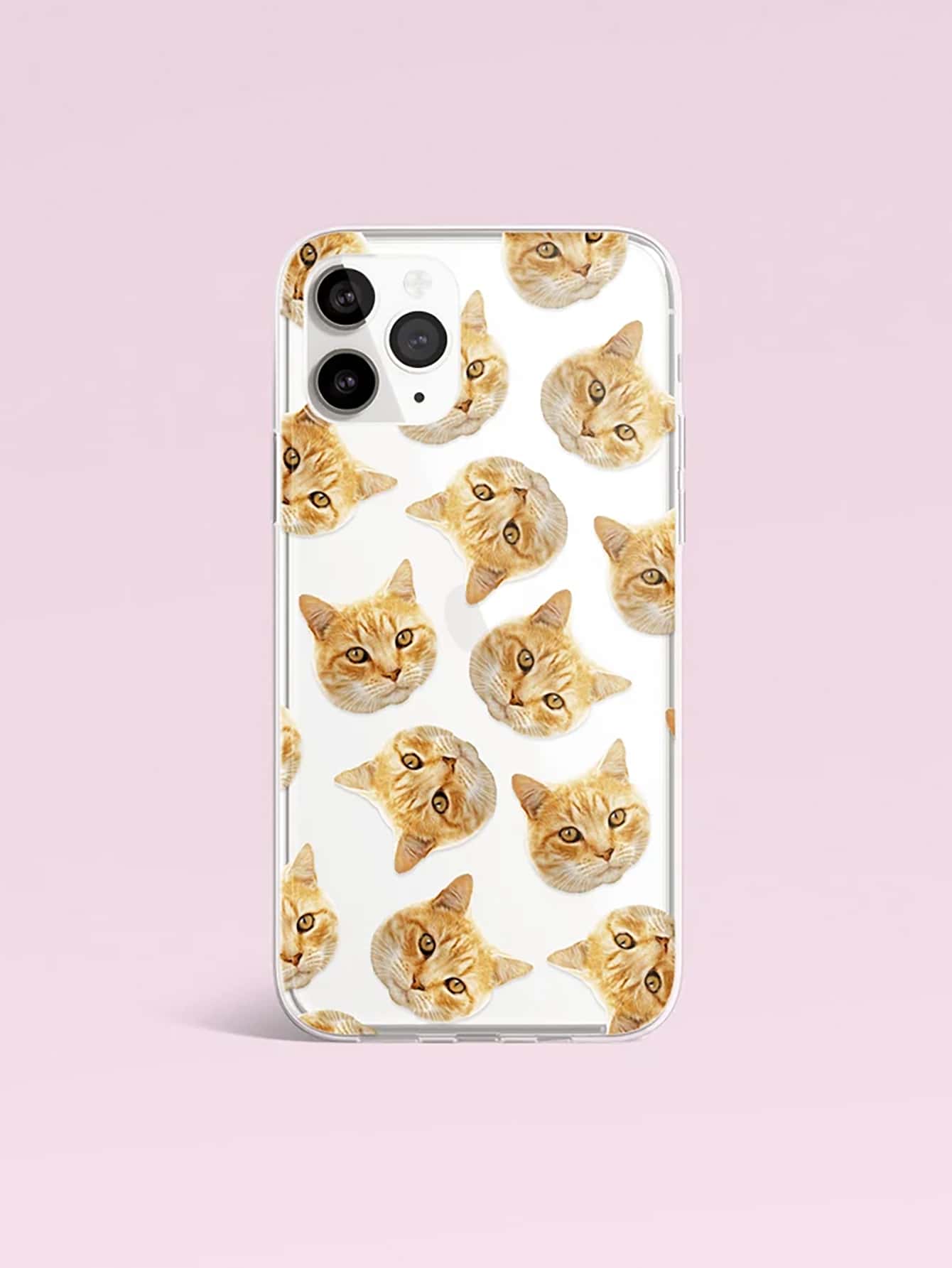 Cat Pattern Repeating Pet Head Customized Phone Case 1pc Customized TPU Transparent 1.0 Phone Case Compatible With 15 Pro Max/17 Pro Max/17, S24U, And Other Models, Protective Phone Case, Personalized