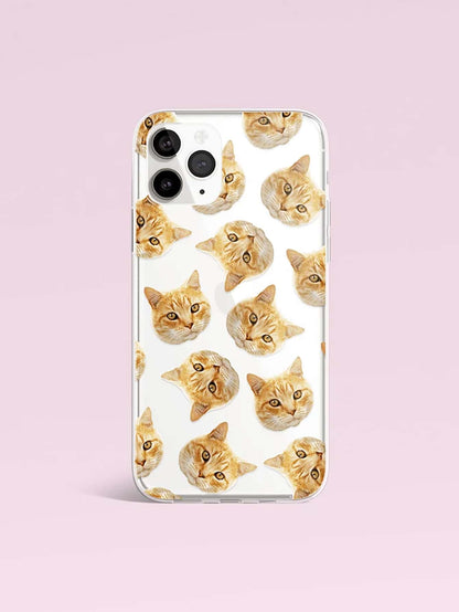 Cat Pattern Repeating Pet Head Customized Phone Case 1pc Customized TPU Transparent 1.0 Phone Case Compatible With 15 Pro Max/17 Pro Max/17, S24U, And Other Models, Protective Phone Case, Personalized