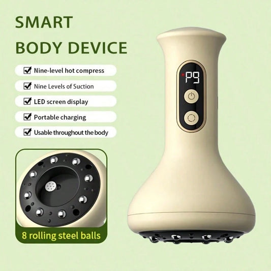 CGECGE Smart Electric Suction Cup Massager/Gua Sha Device, USB Rechargeable, With 9-Level Heating Adjustment, Sliding Steel Ball, And LCD Display. Can Be Used On The Back, Arms, And Legs. Suitable For