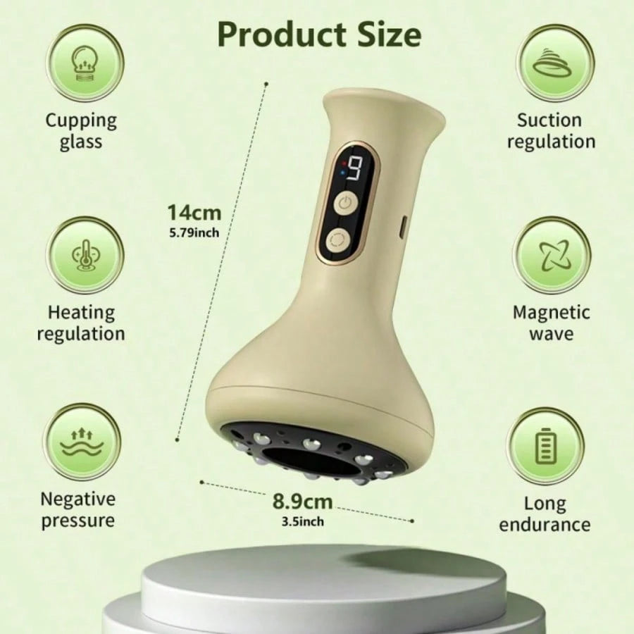 CGECGE Smart Electric Suction Cup Massager/Gua Sha Device, USB Rechargeable, With 9-Level Heating Adjustment, Sliding Steel Ball, And LCD Display. Can Be Used On The Back, Arms, And Legs. Suitable For