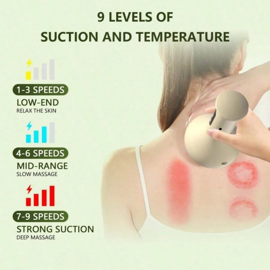 CGECGE Smart Electric Suction Cup Massager/Gua Sha Device, USB Rechargeable, With 9-Level Heating Adjustment, Sliding Steel Ball, And LCD Display. Can Be Used On The Back, Arms, And Legs. Suitable For