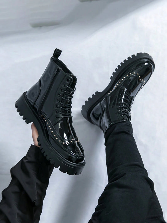 Chelsea Boots Men's Riding Boots High-Top Artificial Leather Shoes Korean Style British Ankle Boots Hairdresser PU Boots Black Business Commute Formal Shoes British Pointed Toe Plus Size Work Groom Ox