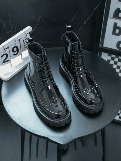 Chelsea Boots Men's Riding Boots High-Top Artificial Leather Shoes Korean Style British Ankle Boots Hairdresser PU Boots Black Business Commute Formal Shoes British Pointed Toe Plus Size Work Groom Ox