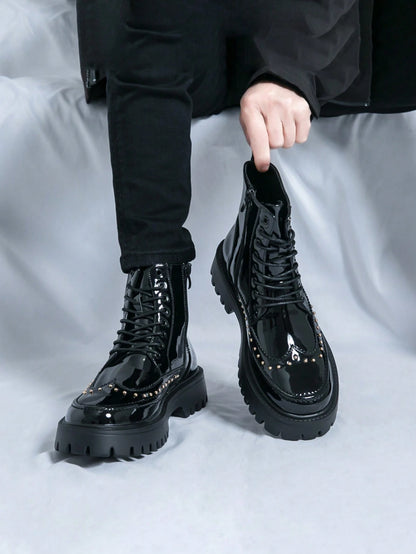Chelsea Boots Men's Riding Boots High-Top Artificial Leather Shoes Korean Style British Ankle Boots Hairdresser PU Boots Black Business Commute Formal Shoes British Pointed Toe Plus Size Work Groom Ox