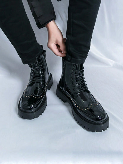 Chelsea Boots Men's Riding Boots High-Top Artificial Leather Shoes Korean Style British Ankle Boots Hairdresser PU Boots Black Business Commute Formal Shoes British Pointed Toe Plus Size Work Groom Ox