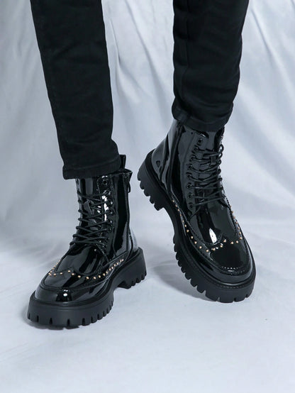 Chelsea Boots Men's Riding Boots High-Top Artificial Leather Shoes Korean Style British Ankle Boots Hairdresser PU Boots Black Business Commute Formal Shoes British Pointed Toe Plus Size Work Groom Ox