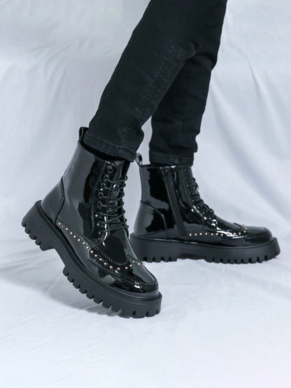Chelsea Boots Men's Riding Boots High-Top Artificial Leather Shoes Korean Style British Ankle Boots Hairdresser PU Boots Black Business Commute Formal Shoes British Pointed Toe Plus Size Work Groom Ox