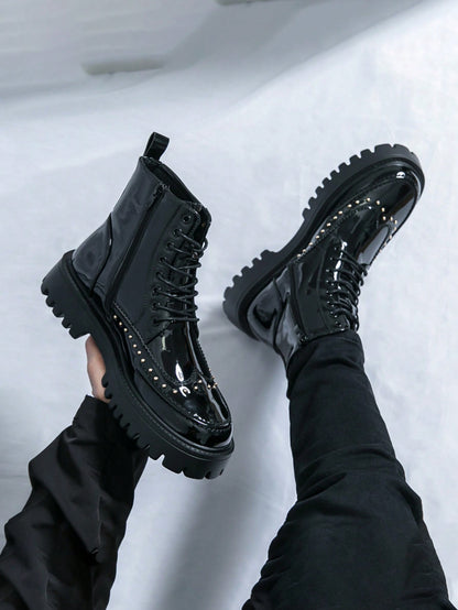 Chelsea Boots Men's Riding Boots High-Top Artificial Leather Shoes Korean Style British Ankle Boots Hairdresser PU Boots Black Business Commute Formal Shoes British Pointed Toe Plus Size Work Groom Ox