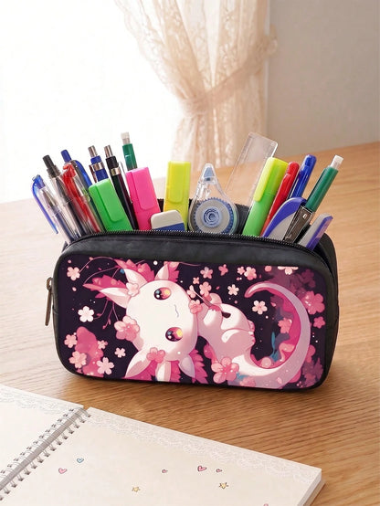 Cherry Blossom Cute Dragon Print 3-Piece Set- Large Capacity Backpack With Lunch Bag & Pencil Case, Durable & Lightweight