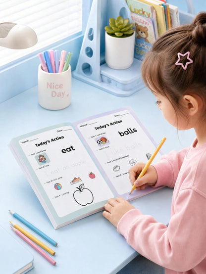 Children's English Sentence Matching Practice Book Early Education Enlightenment Cognitive Learning Book Sentence Tracing Book Back To School Season School Return Tutoring Learning Book Teacher Homewo