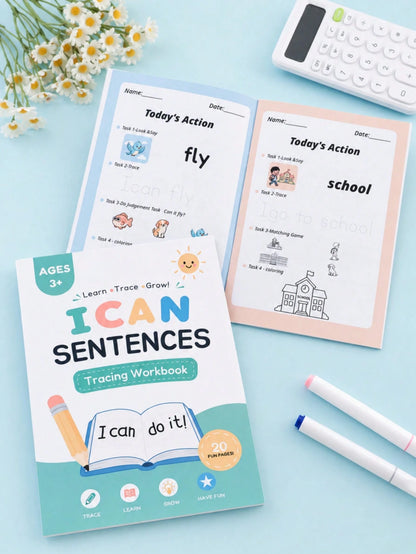 Children's English Sentence Matching Practice Book Early Education Enlightenment Cognitive Learning Book Sentence Tracing Book Back To School Season School Return Tutoring Learning Book Teacher Homewo