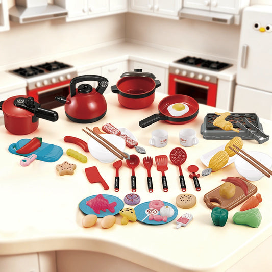 Children's Mini Pretend Play Kitchen Toy Set, Realistic Cooking Toys With Complete Cookware And Fruit & Vegetable Cutting Toys, Interactive Role-Play Educational Toy, Ideal Birthday & Holiday Gift For