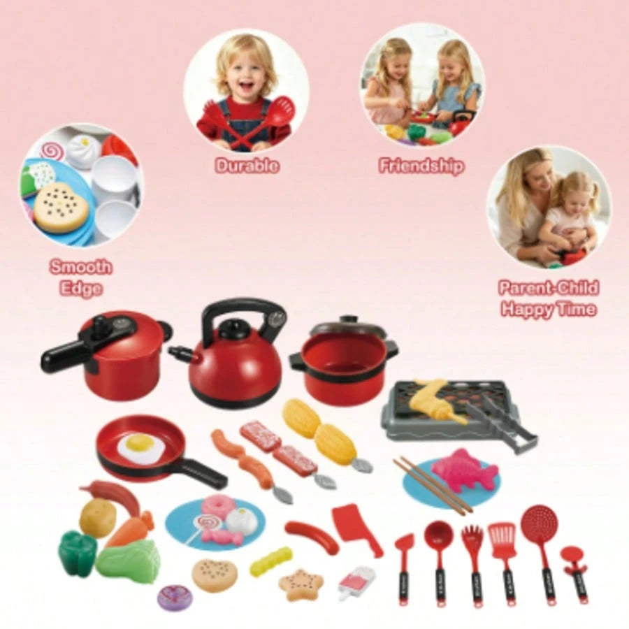 Children's Mini Pretend Play Kitchen Toy Set, Realistic Cooking Toys With Complete Cookware And Fruit & Vegetable Cutting Toys, Interactive Role-Play Educational Toy, Ideal Birthday & Holiday Gift For