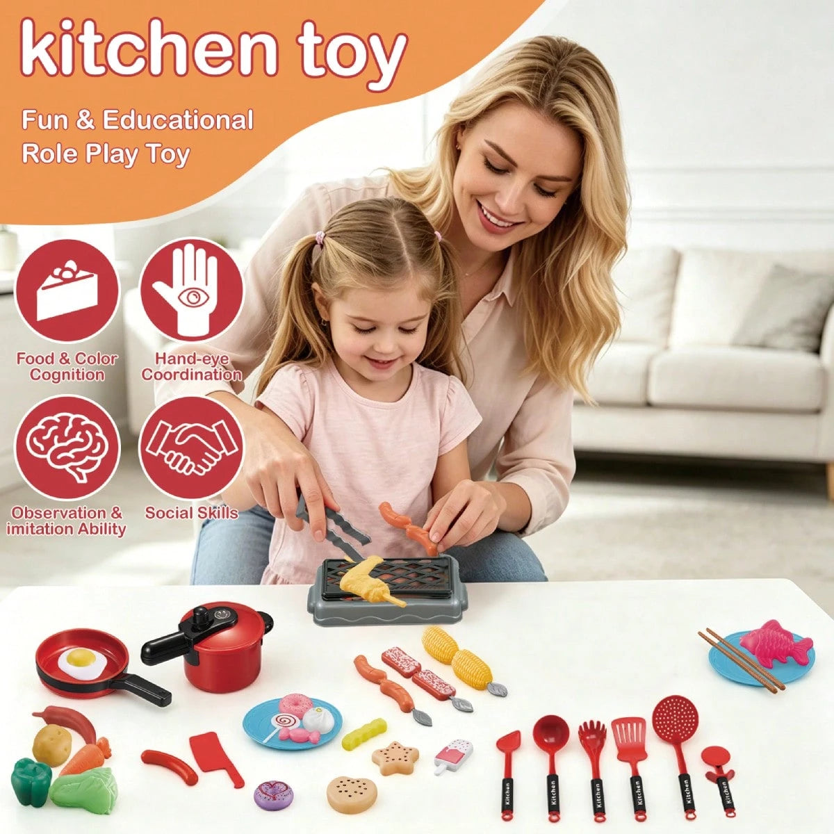 Children's Mini Pretend Play Kitchen Toy Set, Realistic Cooking Toys With Complete Cookware And Fruit & Vegetable Cutting Toys, Interactive Role-Play Educational Toy, Ideal Birthday & Holiday Gift For