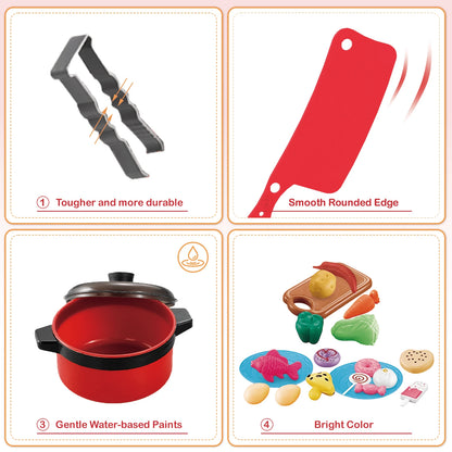 Children's Mini Pretend Play Kitchen Toy Set, Realistic Cooking Toys With Complete Cookware And Fruit & Vegetable Cutting Toys, Interactive Role-Play Educational Toy, Ideal Birthday & Holiday Gift For