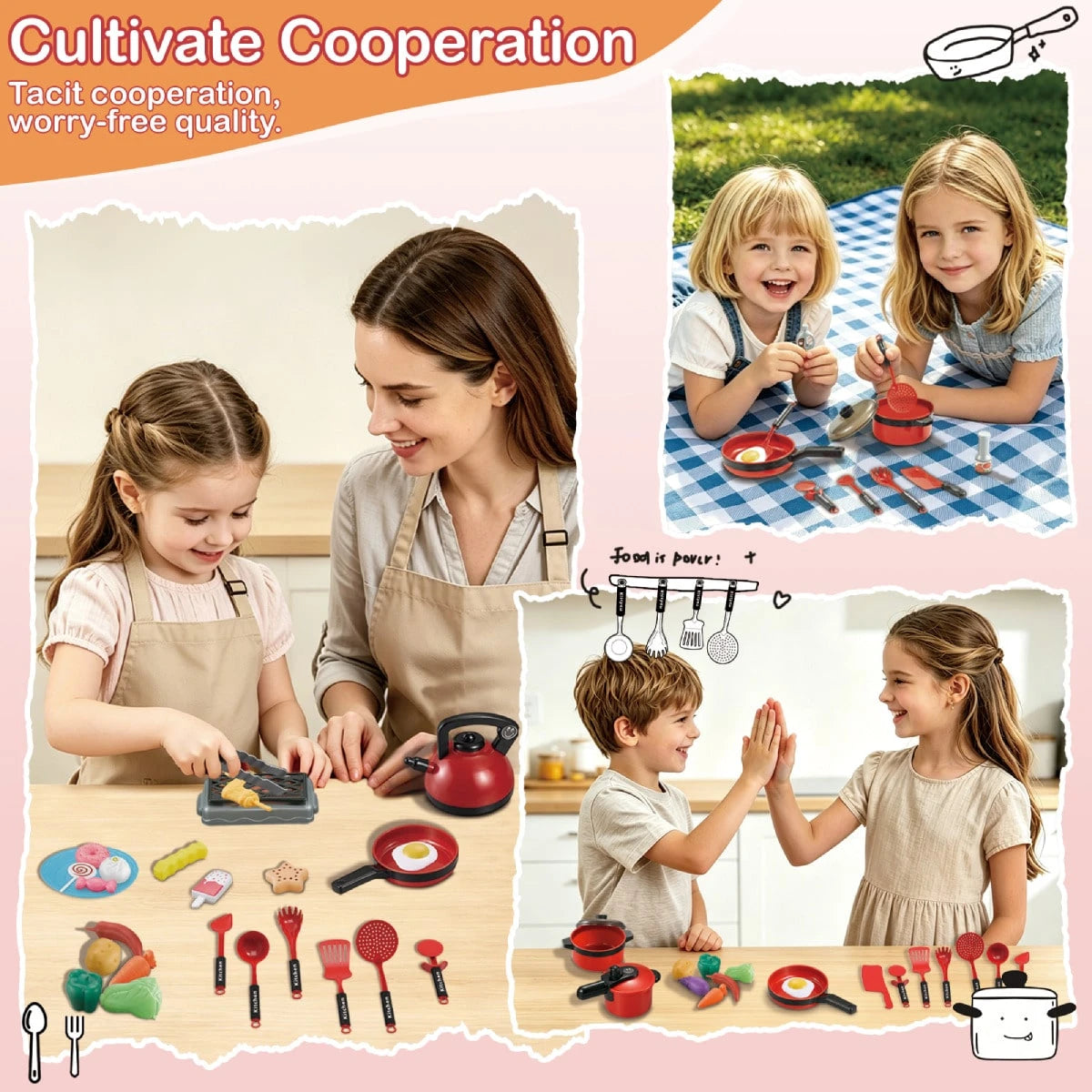 Children's Mini Pretend Play Kitchen Toy Set, Realistic Cooking Toys With Complete Cookware And Fruit & Vegetable Cutting Toys, Interactive Role-Play Educational Toy, Ideal Birthday & Holiday Gift For
