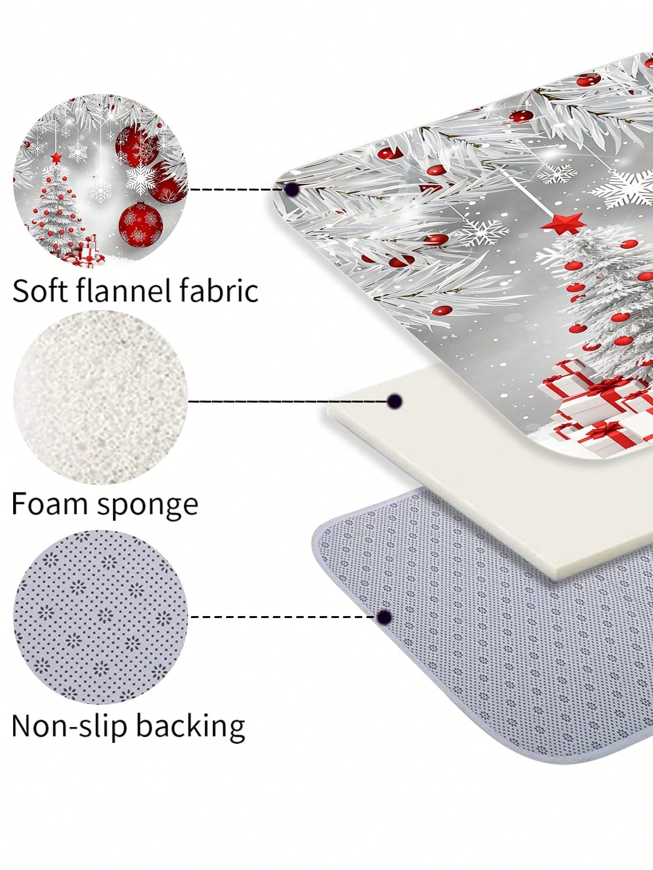 Christmas Decorations 4pcs Silver White Red Shower Curtain Bathroom Set,Winter Snowflake Tree Ornament Waterproof And Wear-Resistant Bathroom Decor And Accessories,With 12 Hooks- Includes Toilet Seat