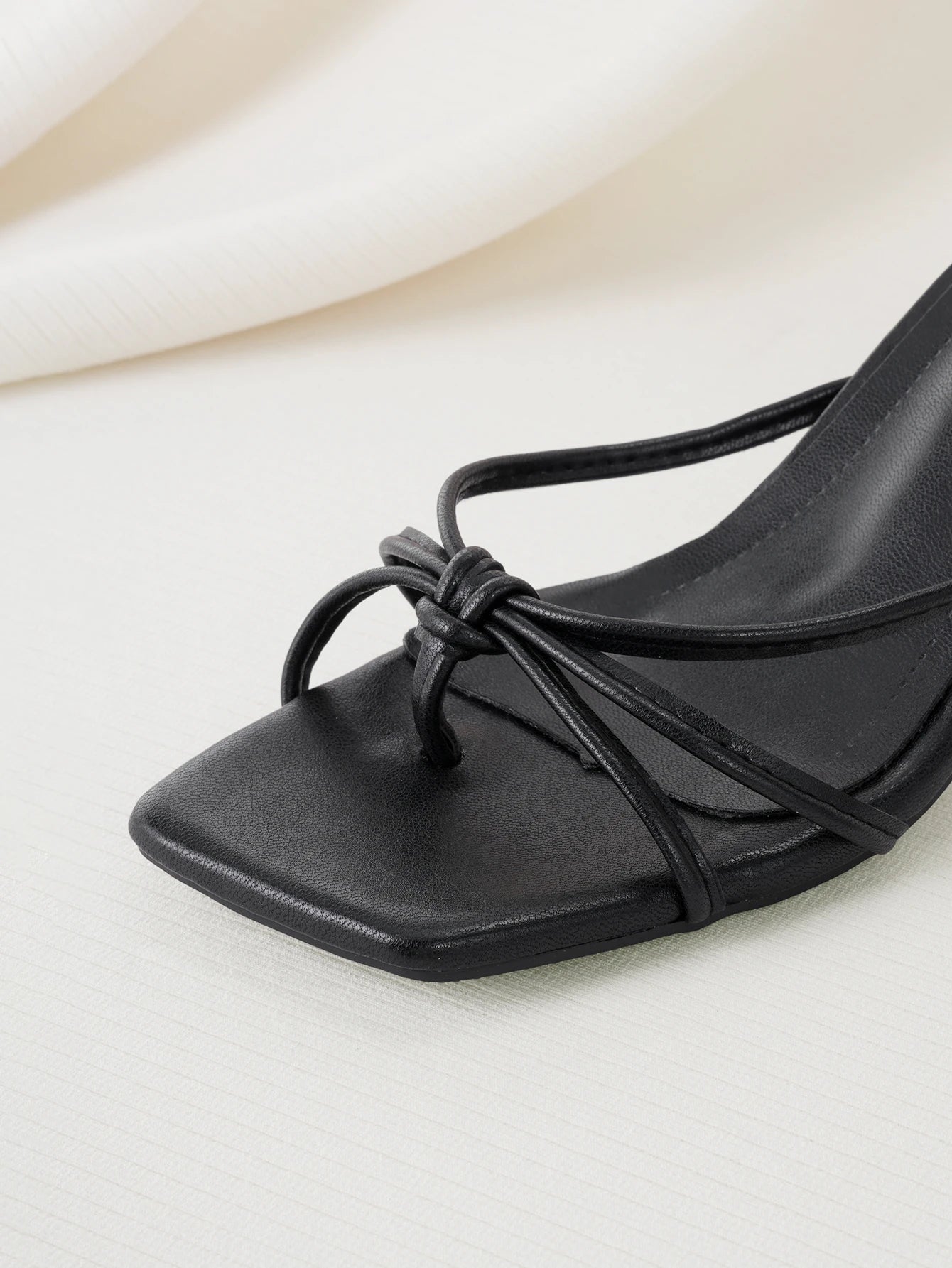Clariva Multiple Strap Criss-Cross Design Slip-On Black Square Toe Stiletto Heel Sandals, Fashionable High Heel Mules, Comfortable Black High Heels, Kitten Heel, Suitable For Any Formal Occasion For W