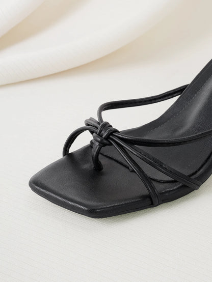 Clariva Multiple Strap Criss-Cross Design Slip-On Black Square Toe Stiletto Heel Sandals, Fashionable High Heel Mules, Comfortable Black High Heels, Kitten Heel, Suitable For Any Formal Occasion For W