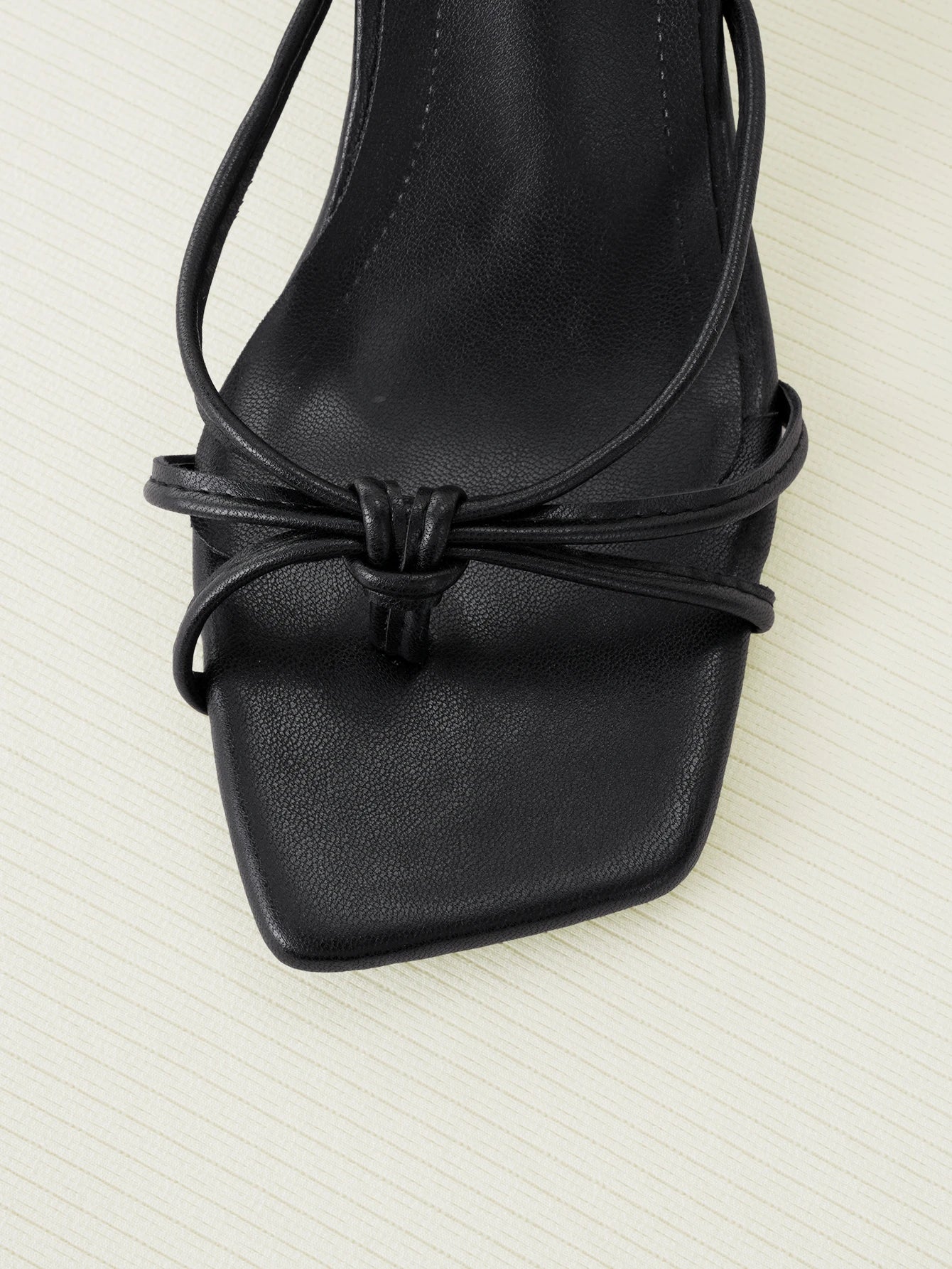 Clariva Multiple Strap Criss-Cross Design Slip-On Black Square Toe Stiletto Heel Sandals, Fashionable High Heel Mules, Comfortable Black High Heels, Kitten Heel, Suitable For Any Formal Occasion For W